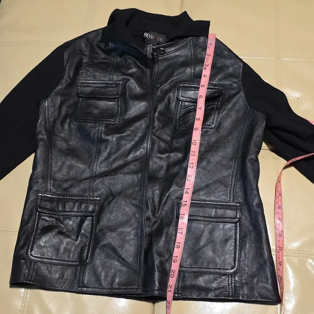 Style & Co. Black Leather Knit Sweater Jacket Womens Size Medium